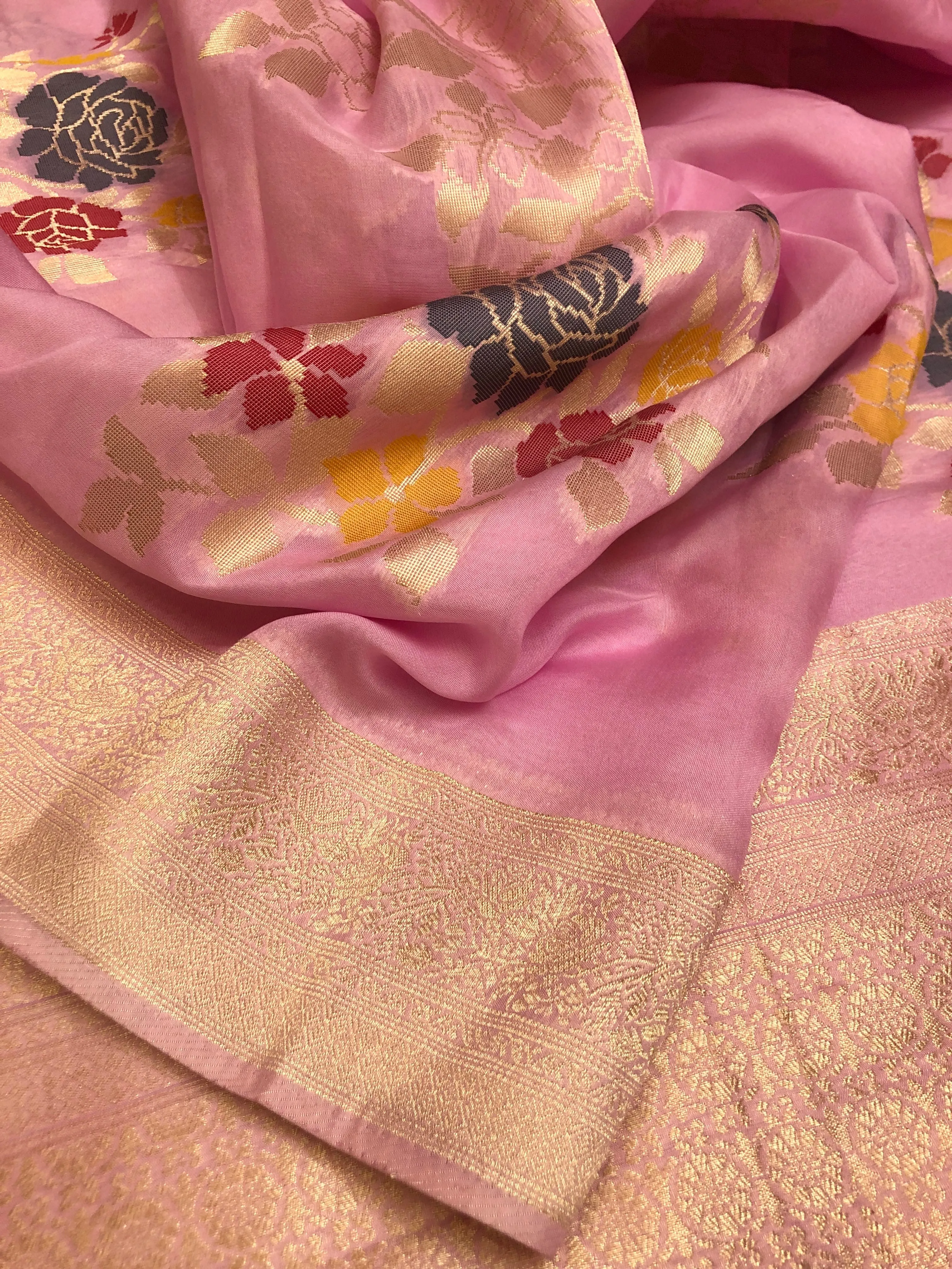 Pink Color Muga Banarasi Silk Saree