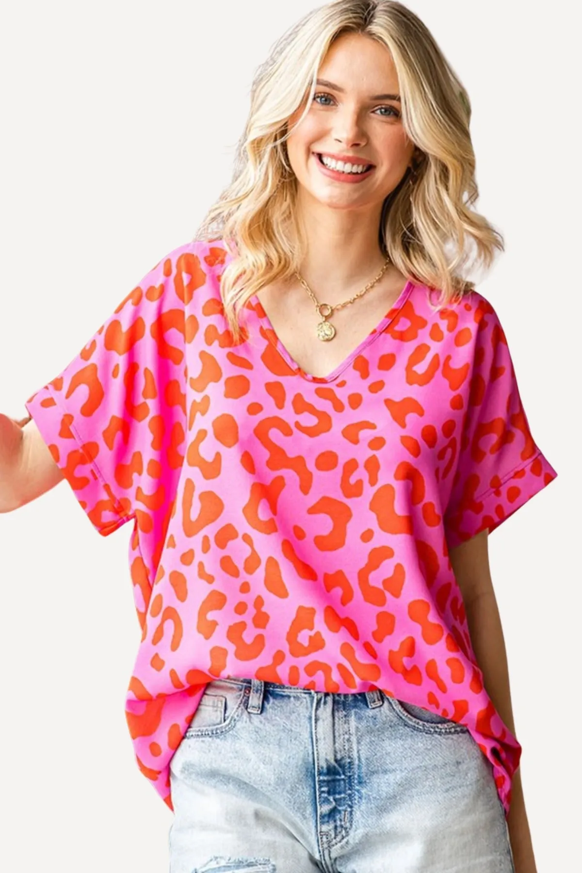 Pink Leopard Print Blouse