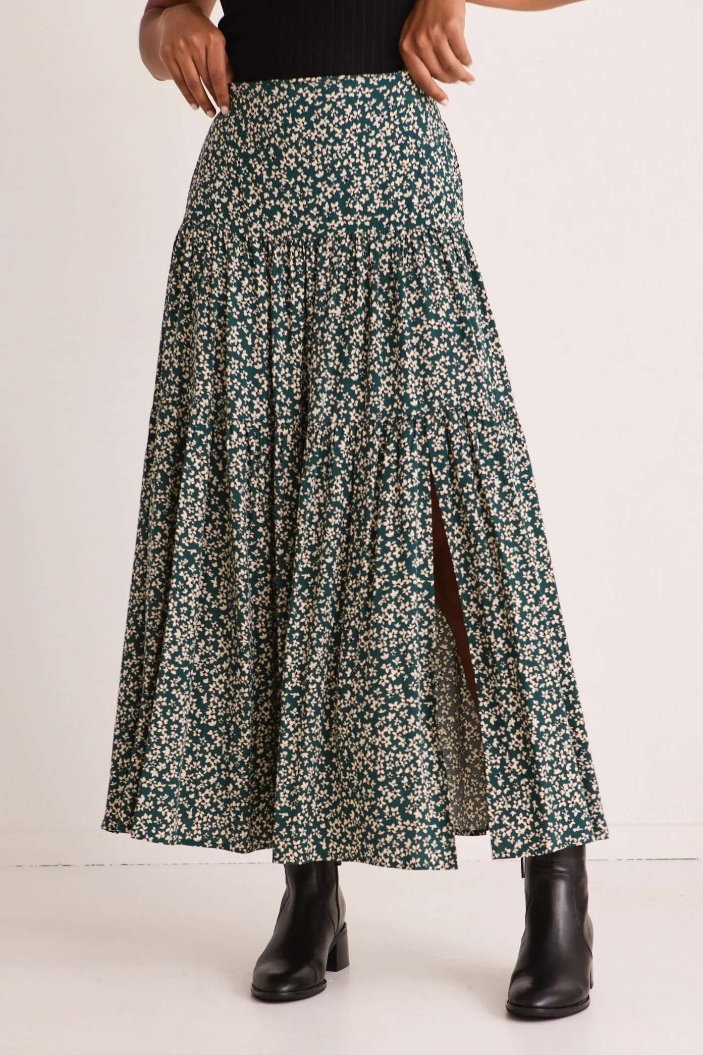 Playful Forest Ditsy Elastic Back Tiered Maxi Skirt