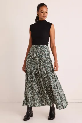 Playful Forest Ditsy Elastic Back Tiered Maxi Skirt