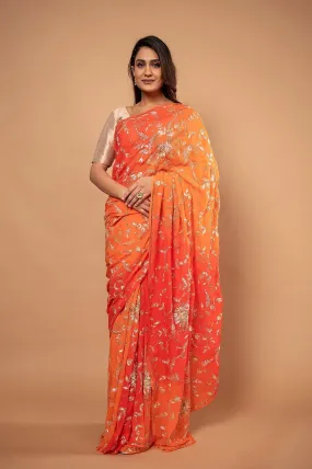 Pure Chiffon Heavy Jaal Work Saree