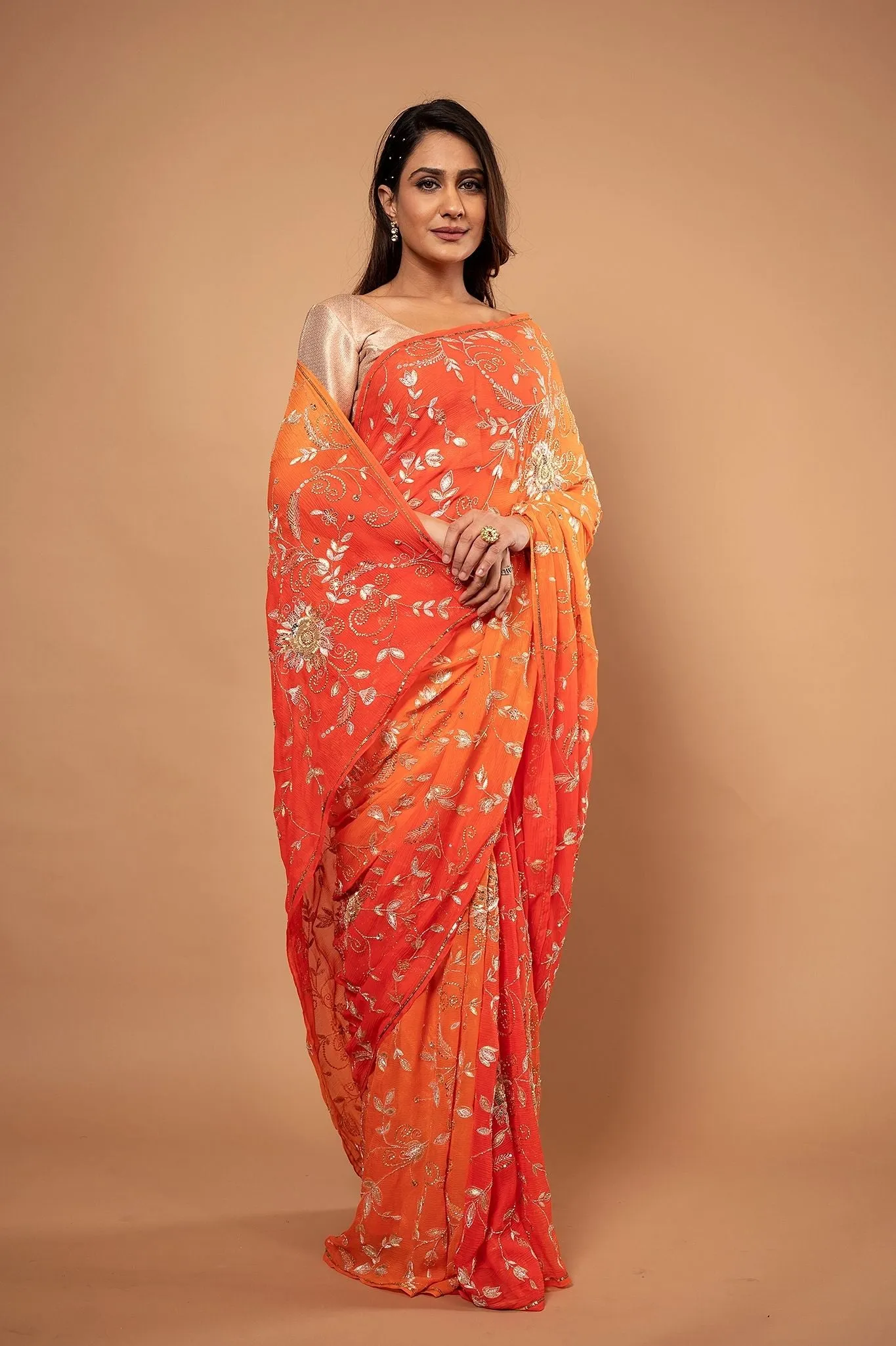 Pure Chiffon Heavy Jaal Work Saree