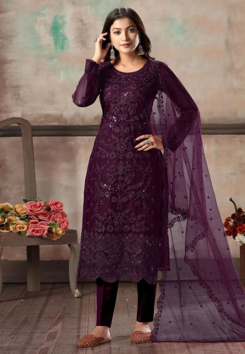 Purple Color Hit Original Pakistani Style Festive Party Wear Salawar Kameez