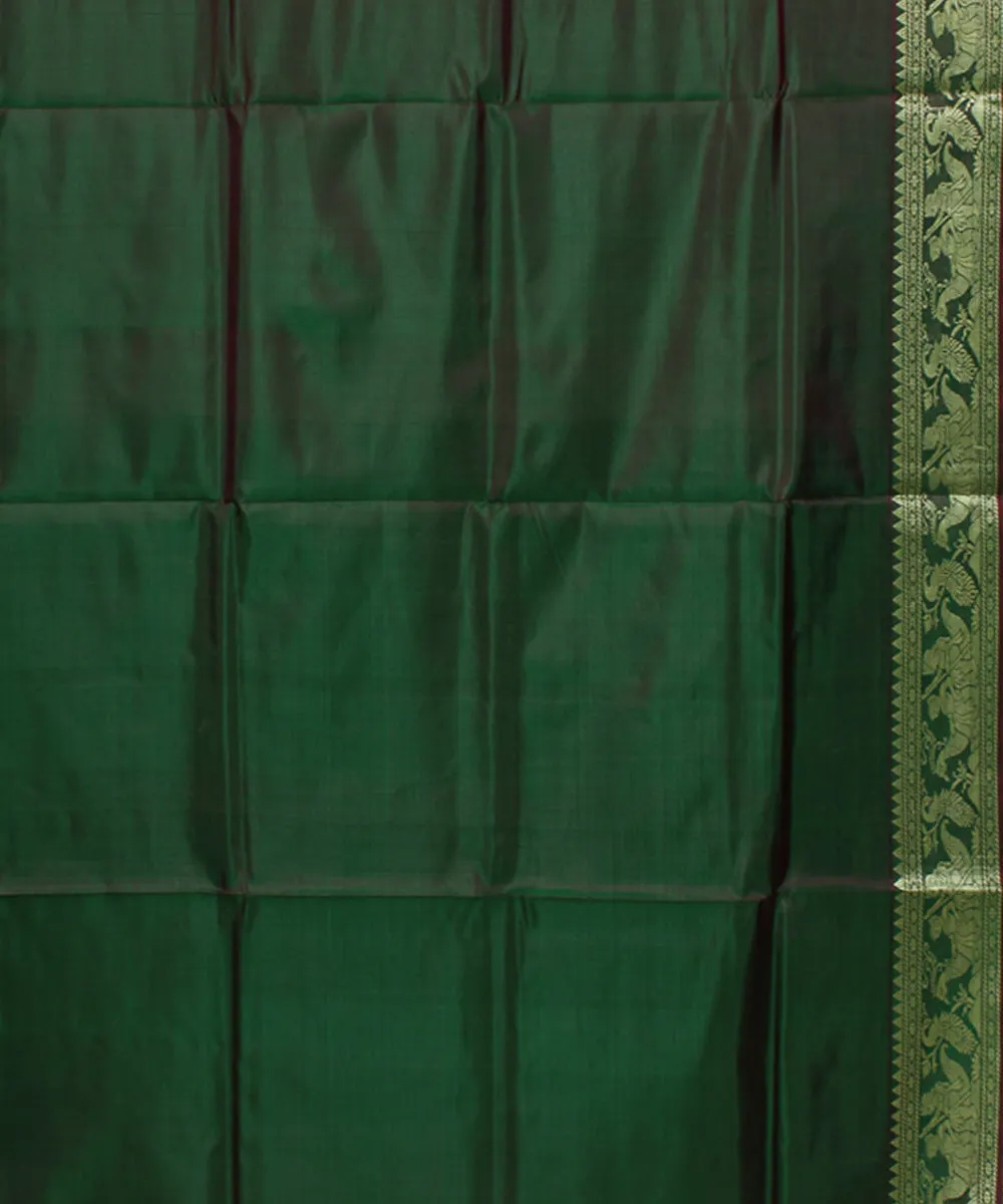 Rani green dual shaded baluchari handwoven silk saree