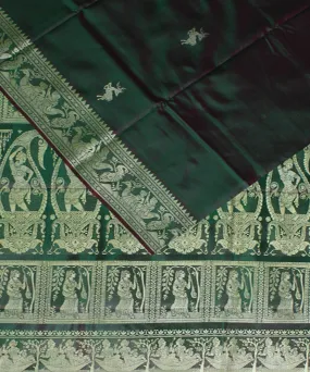 Rani green dual shaded baluchari handwoven silk saree