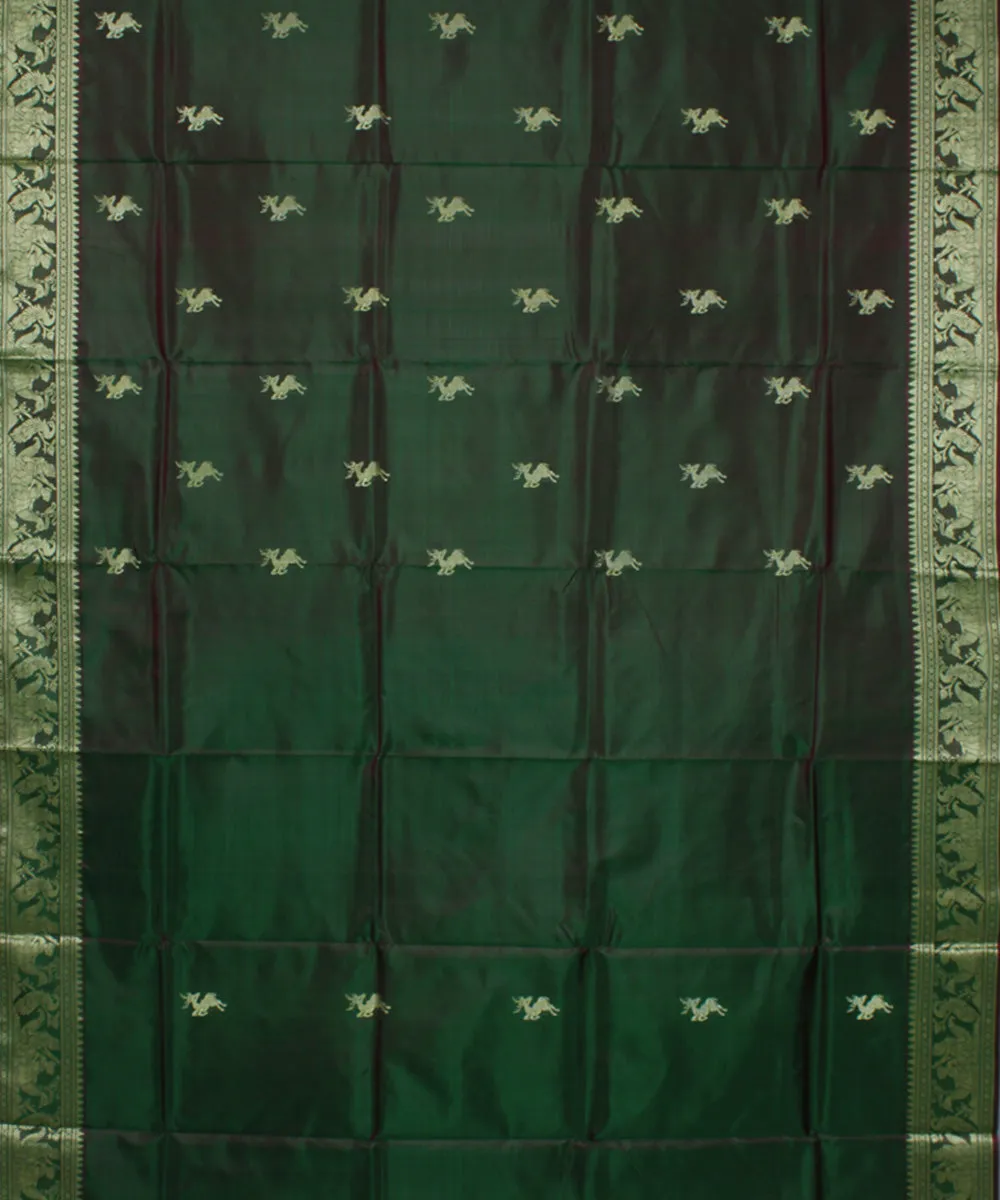 Rani green dual shaded baluchari handwoven silk saree