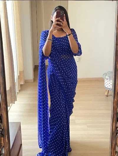 Ready to Wear sari Polka Dot Blue Stitched Readymade Sari