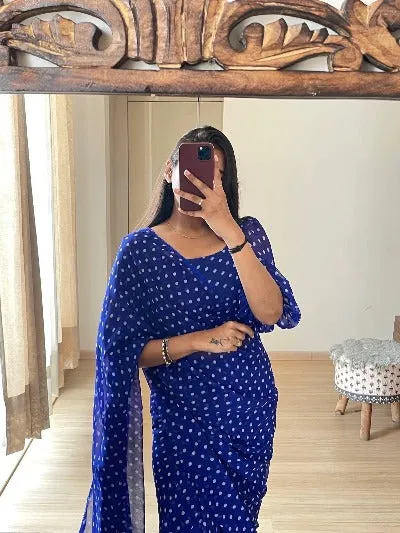 Ready to Wear sari Polka Dot Blue Stitched Readymade Sari