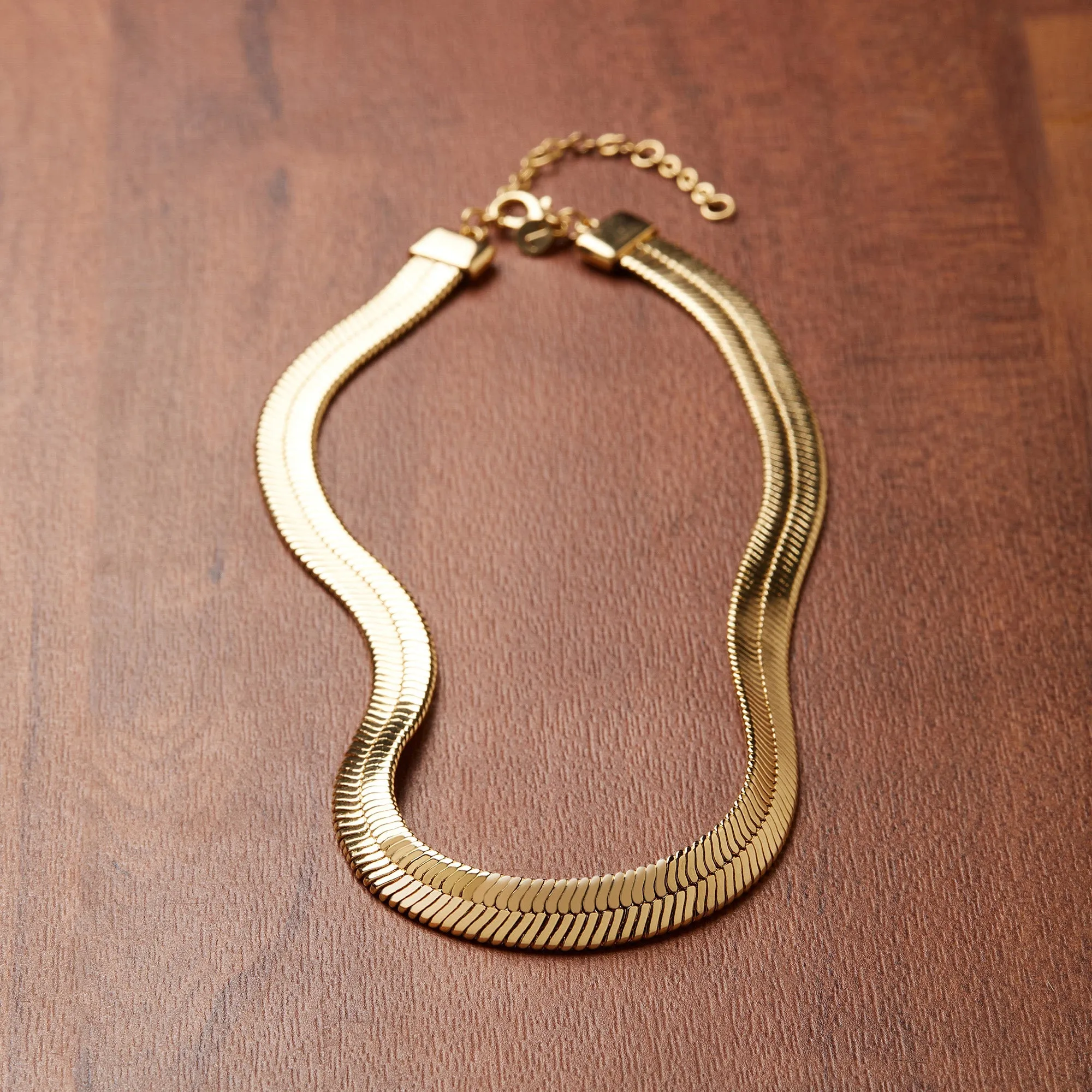 Real Gold Plated Rose Gold Z Mega Snake Chain Collar Necklace