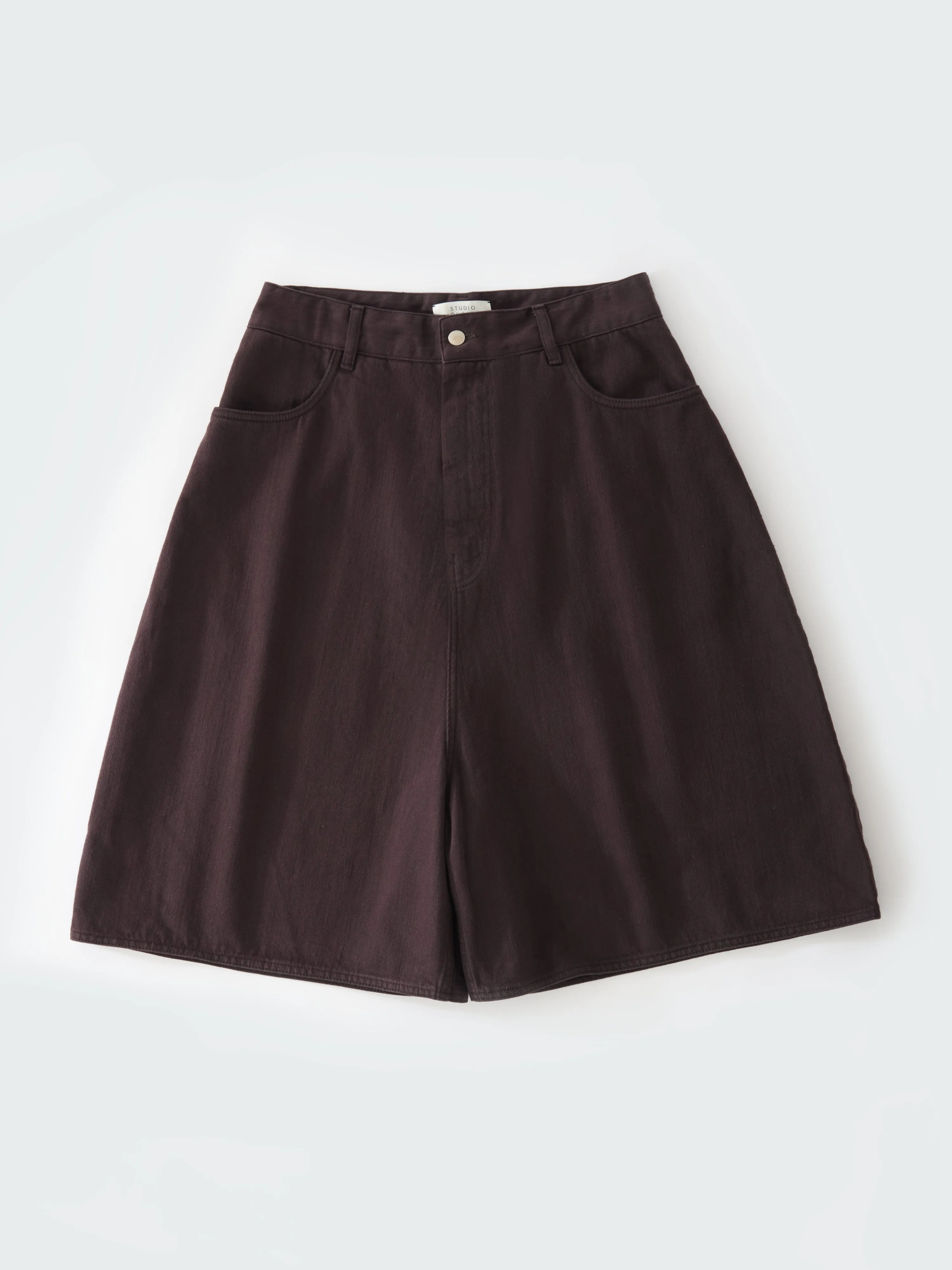 Reverse Denim Shorts in Black Grape