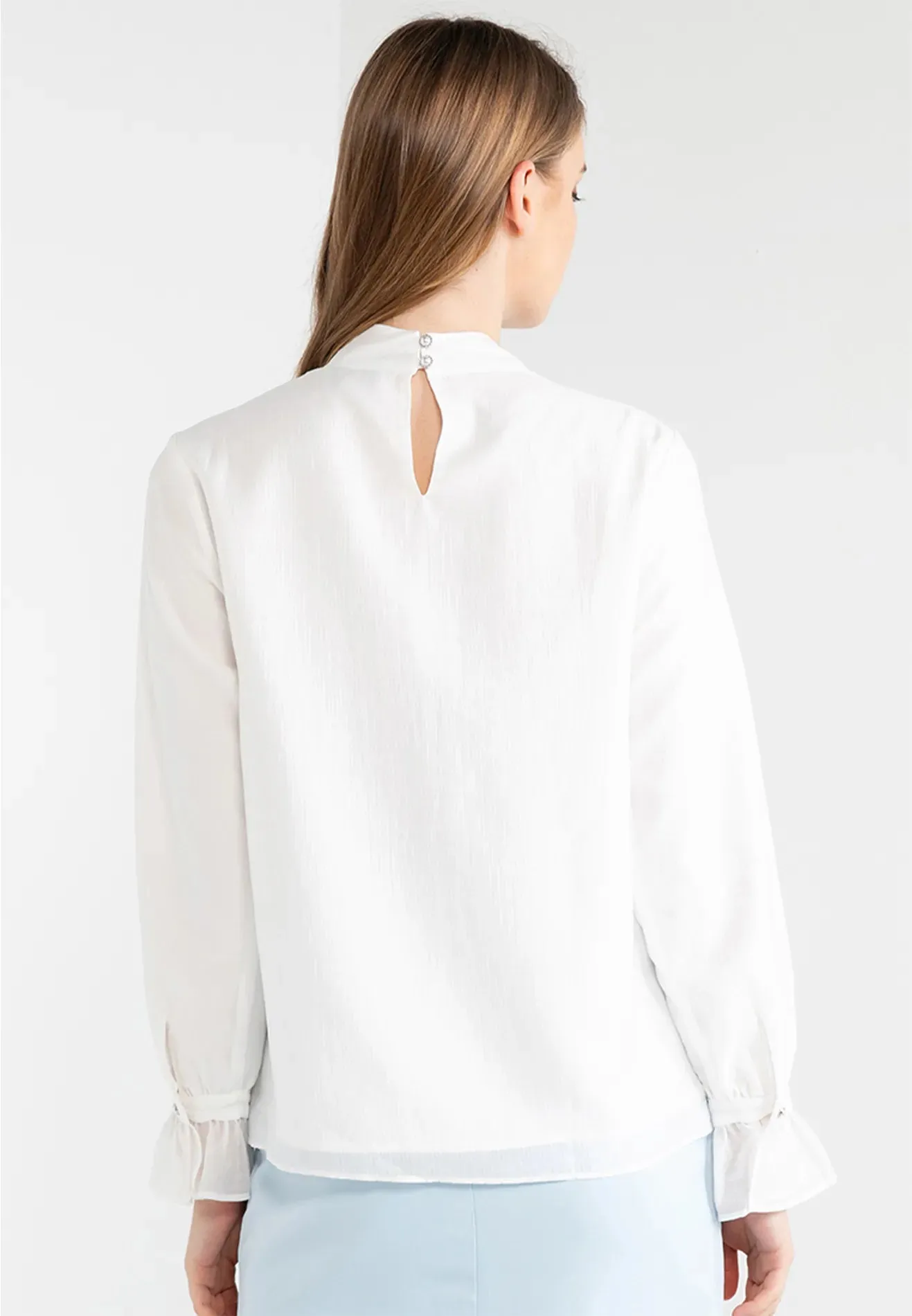 Ribbon Tie Ruffle Detail Blouse