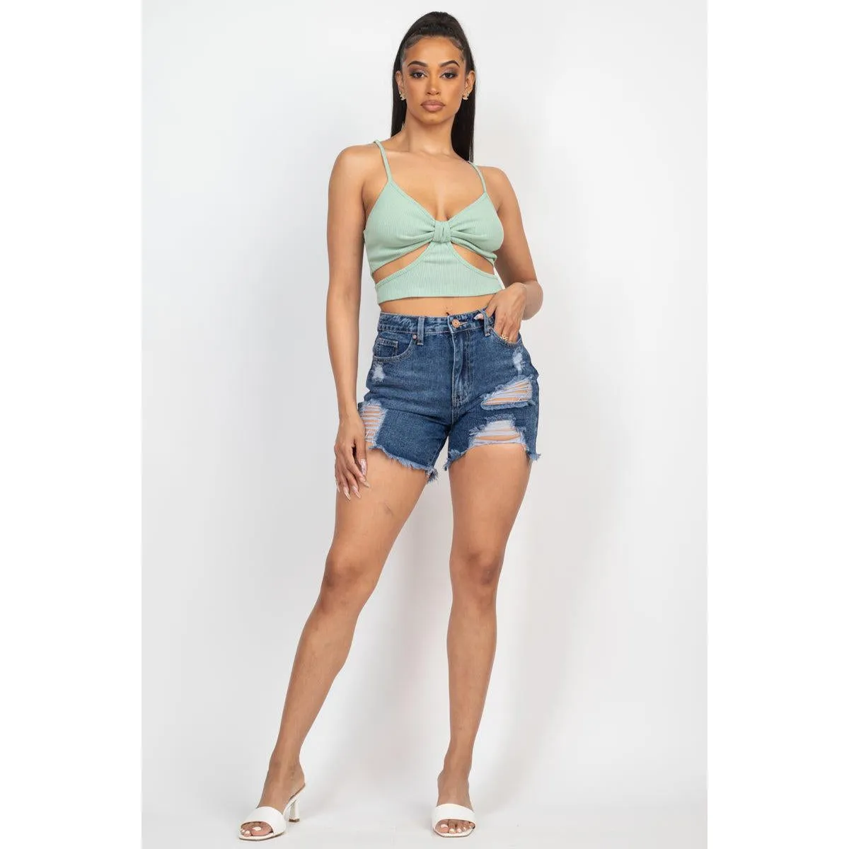 Ripped Five-pocket Mini Denim Shorts