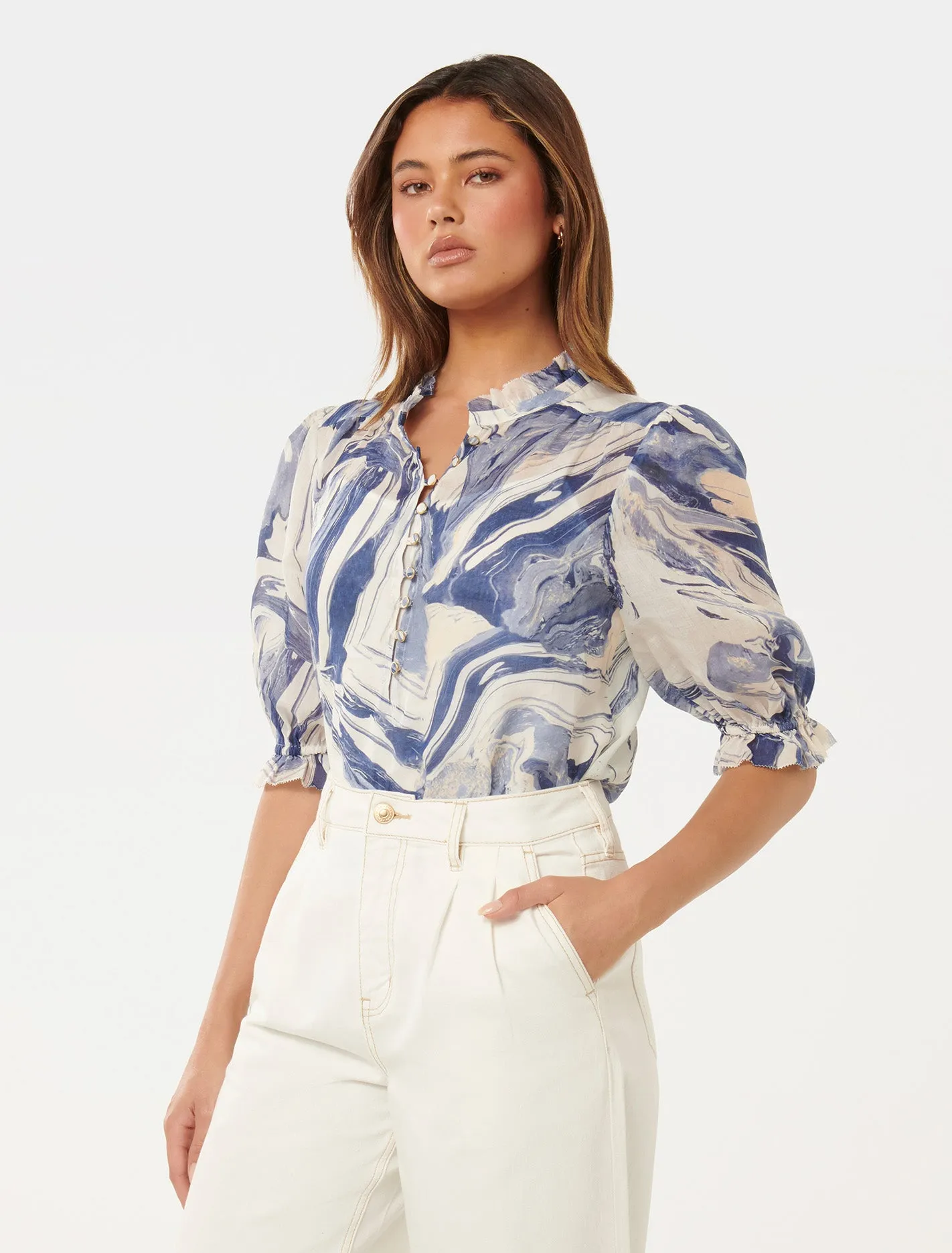 Rita Half Placket Ramie Blouse