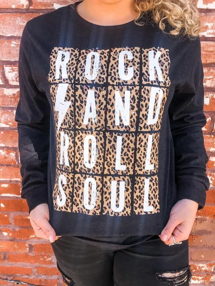 {ROCK AND ROLL SOUL} Leopard Black Long-Sleeve Tee