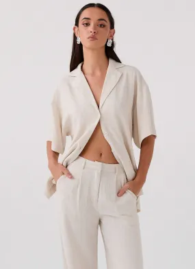 Roll With Me Linen Oversized Shirt - Oatmeal