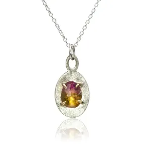 Rose cut Pink/Olive Tourmaline Charm Pendant Necklace in Sterling Silver and 14k gold , Ready to ship