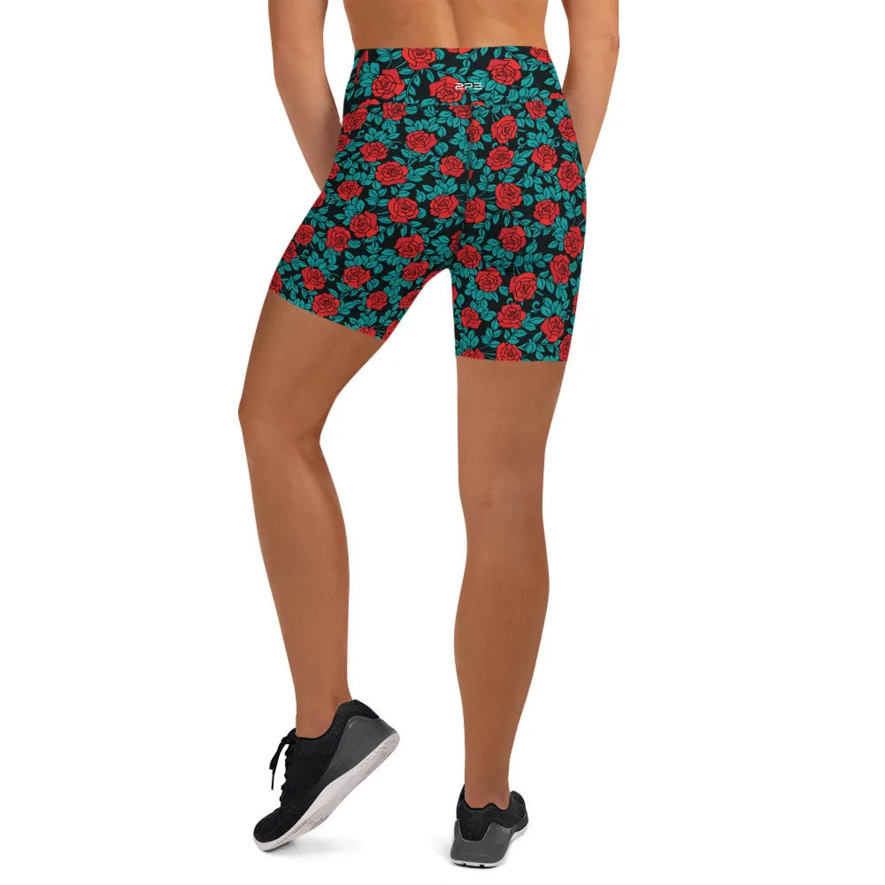 Rose Garden High Waist Yoga Shorts