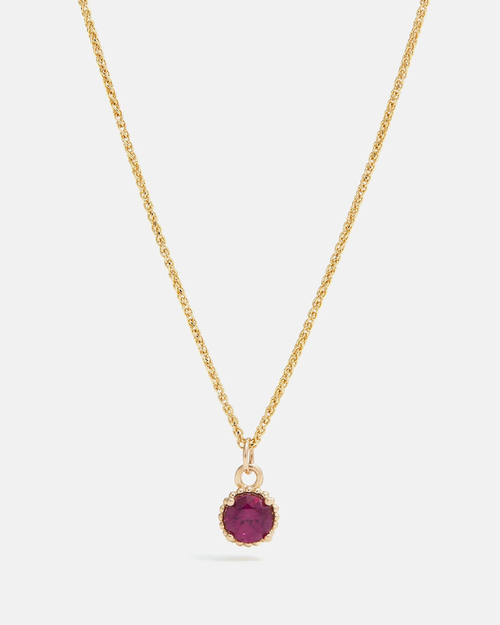 Round Galatée Pendant in 14k Yellow Gold with rasperry-toned Tanzanian Moyo Garnet