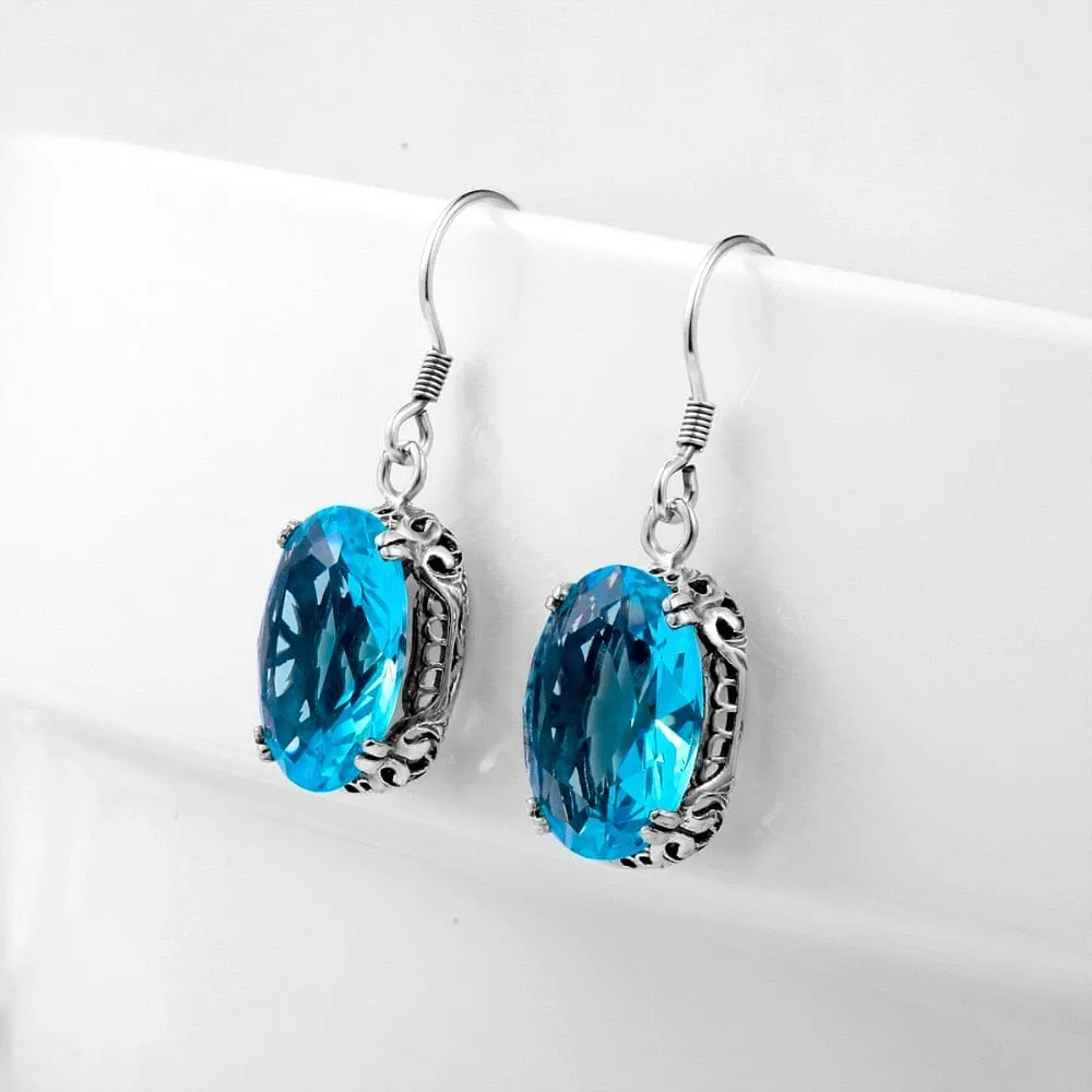 Royal Design Aquamarine Turkish Earrings - 925 Sterling Silver