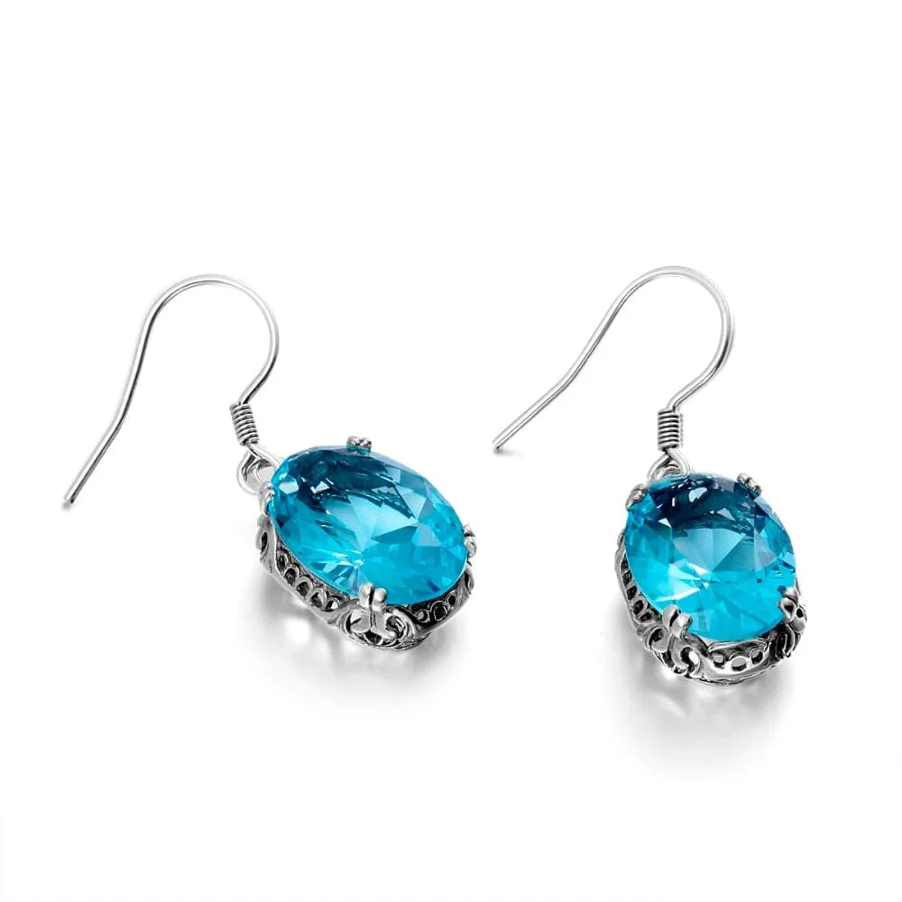 Royal Design Aquamarine Turkish Earrings - 925 Sterling Silver