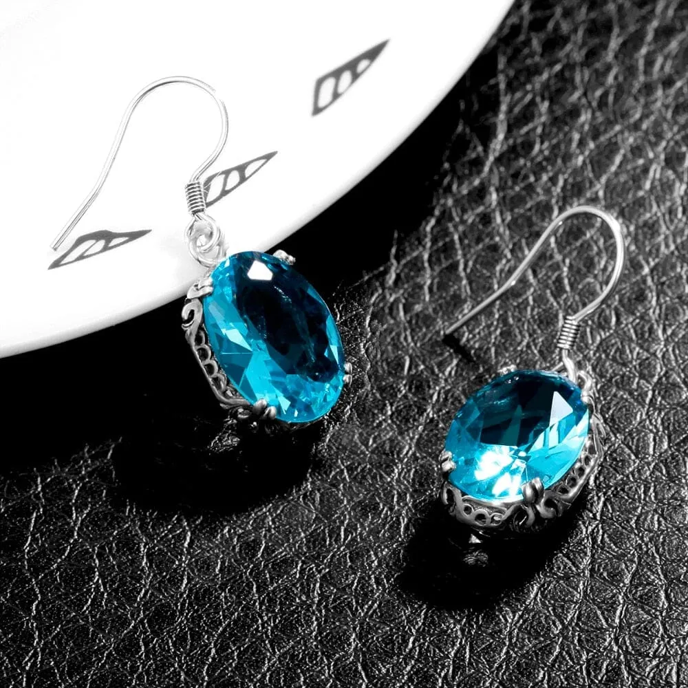 Royal Design Aquamarine Turkish Earrings - 925 Sterling Silver