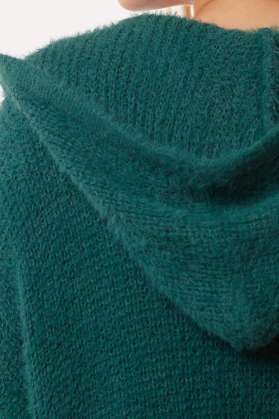 Sadi LS Teal Fluffy Knit Hood Cardi