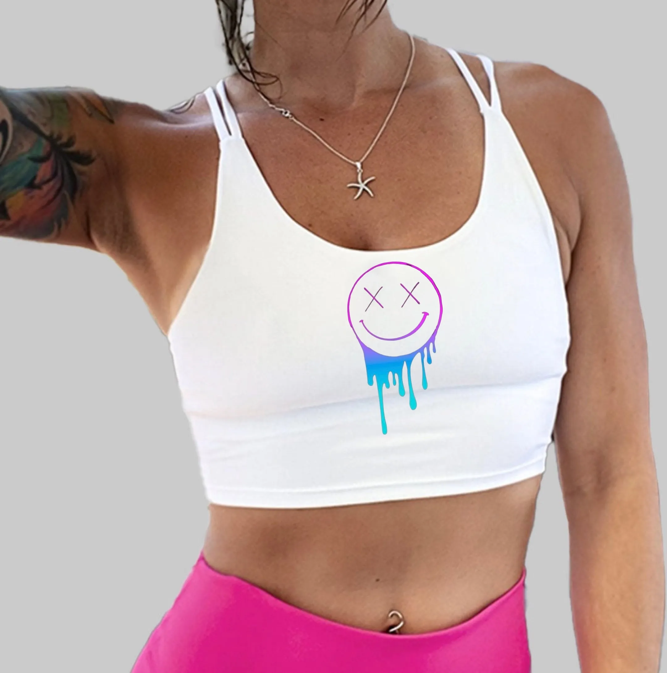 Salty Savage Ladies "Gradient Drip OG Smile" Cross Back Longline Sports Bra