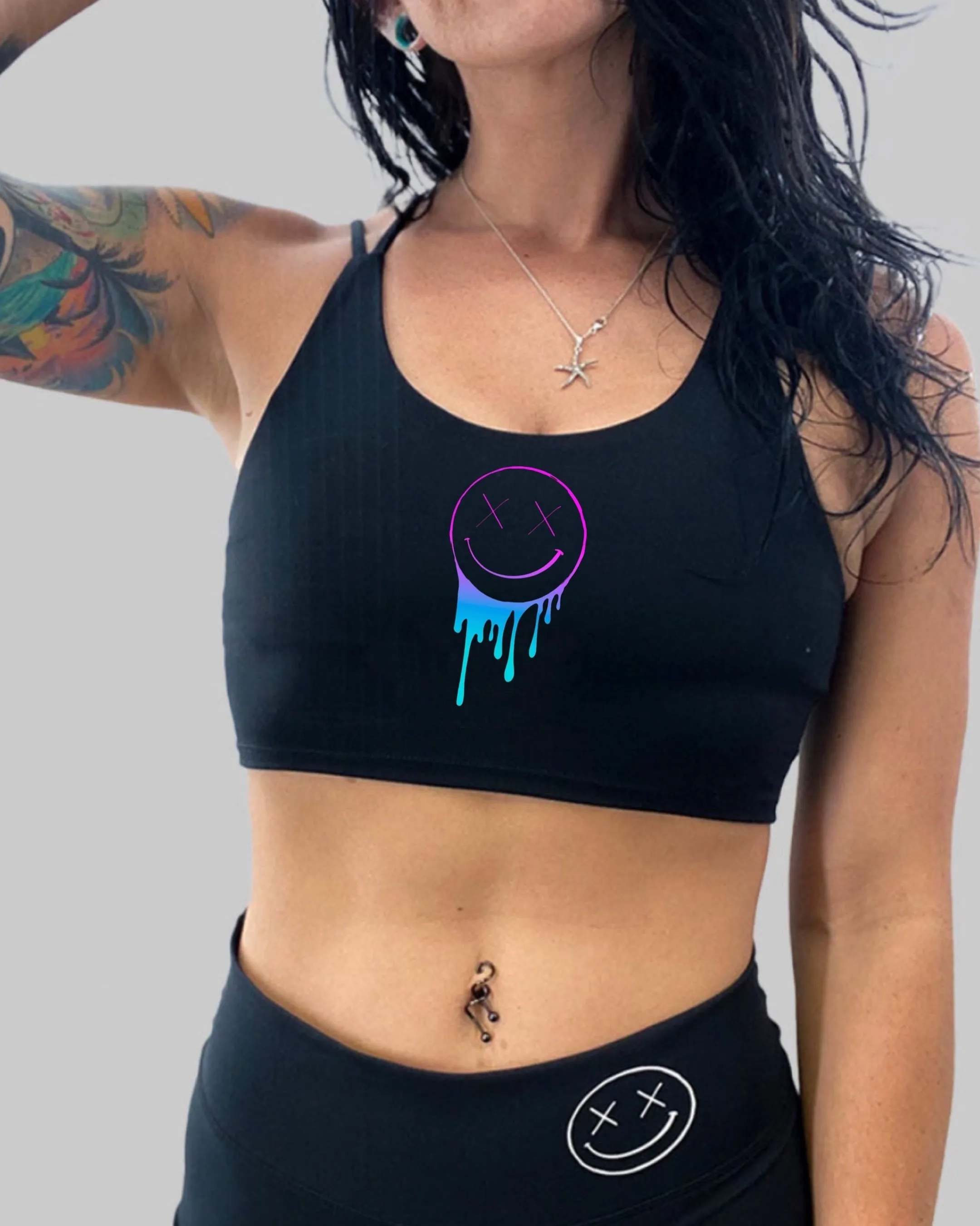 Salty Savage Ladies "Gradient Drip OG Smile" Cross Back Longline Sports Bra