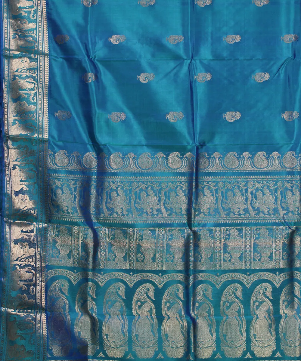 Sea green handwoven swarnachari baluchari silk saree