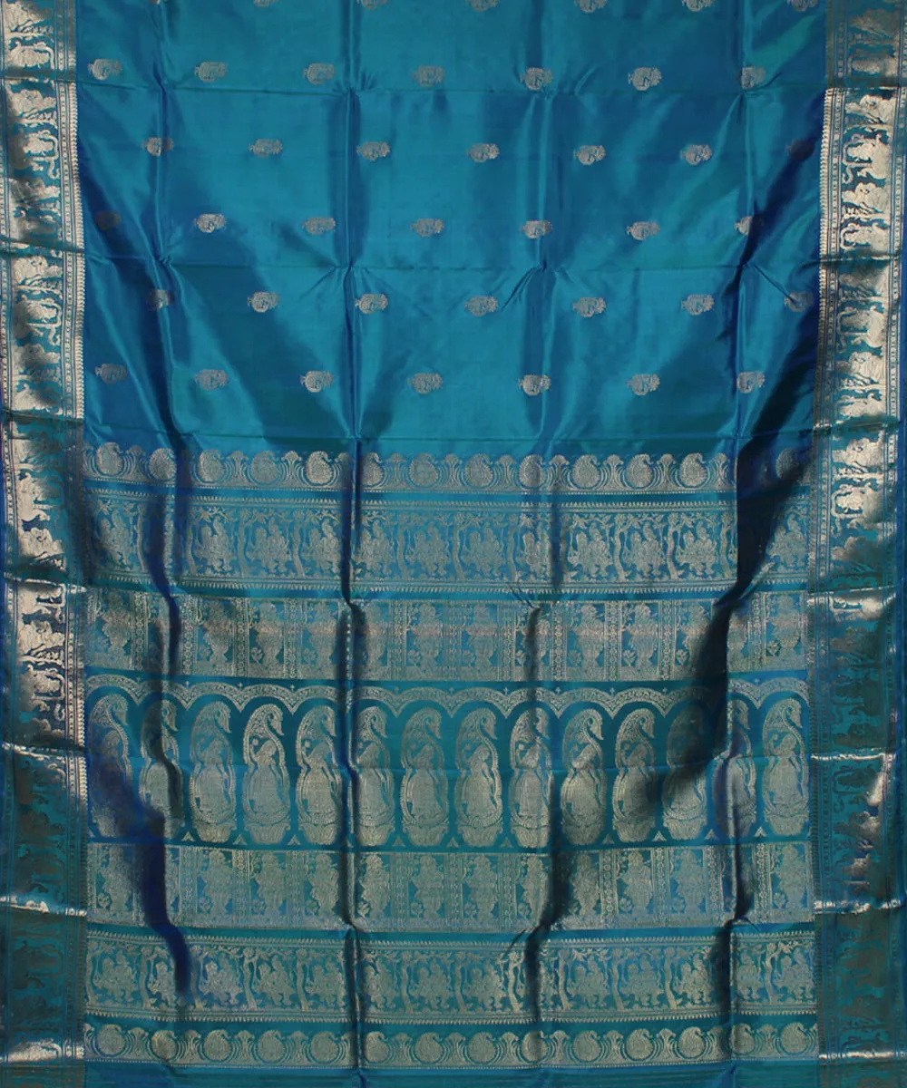 Sea green handwoven swarnachari baluchari silk saree