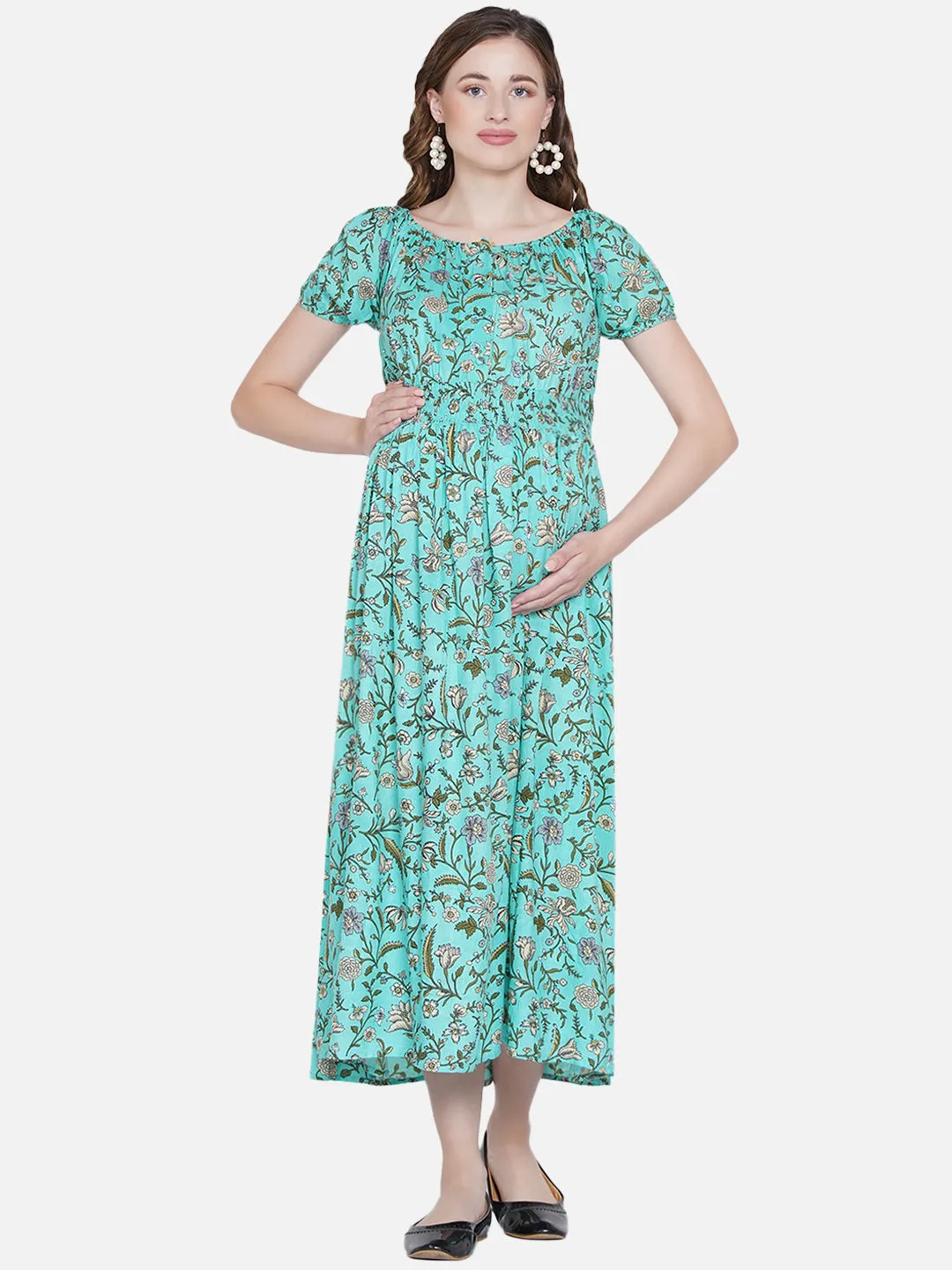 Sea Green Maternity and Nursing Maxi  Dress