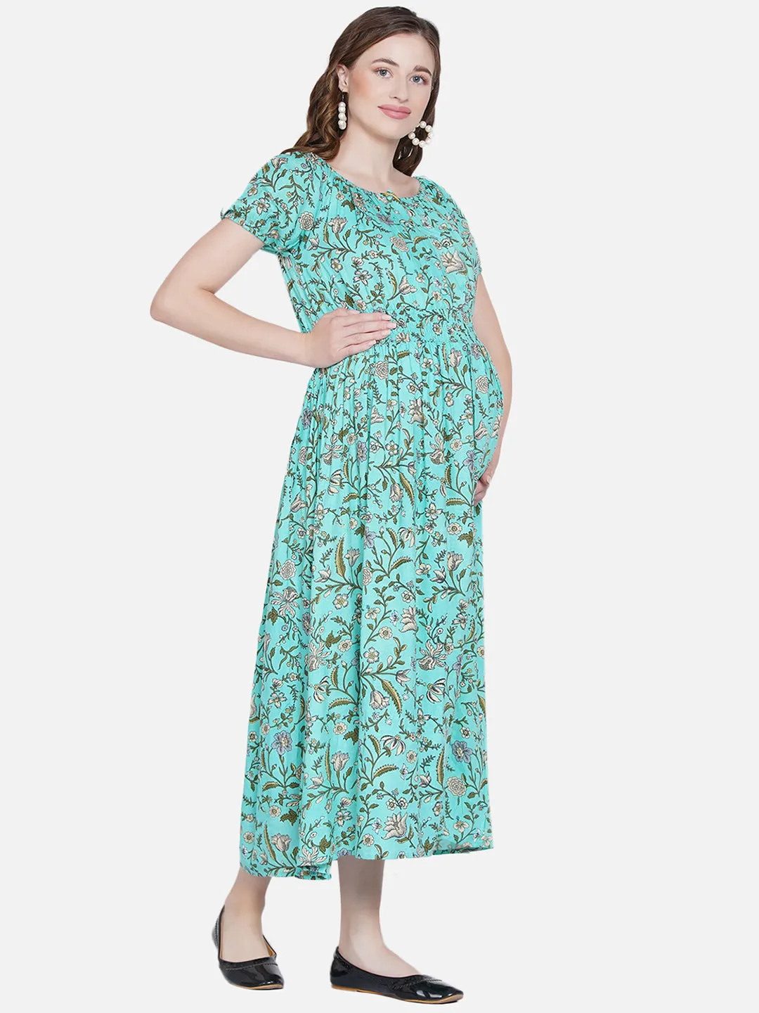 Sea Green Maternity and Nursing Maxi  Dress