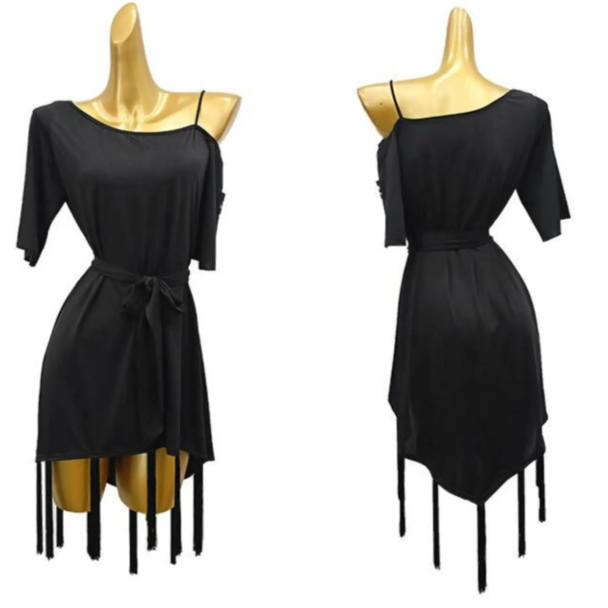 Short Sleeve Black Dress with Fringe | 499