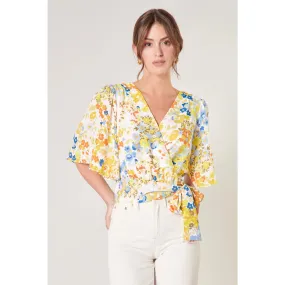 Simmzy Floral Flutter Sleeve Wrap Top