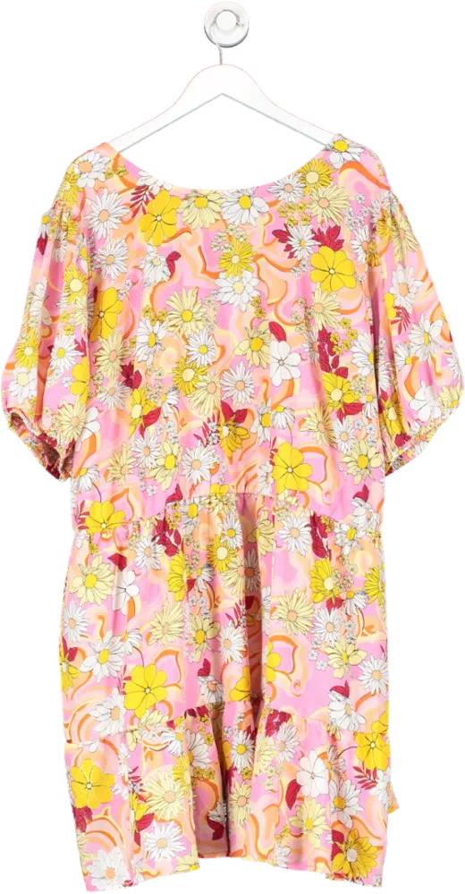 SimplyBe Pink Retro Floral Print Midi Dress UK 32