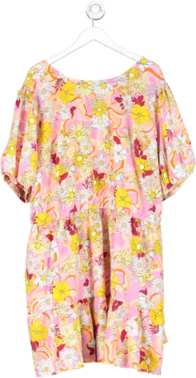 SimplyBe Pink Retro Floral Print Midi Dress UK 32