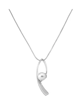 Sterling Silver Rhodium Plated Pendant Necklace for Women with White Round Pearl, 10mm Pearl, 14.5/16.5 Chain Length,  Collection