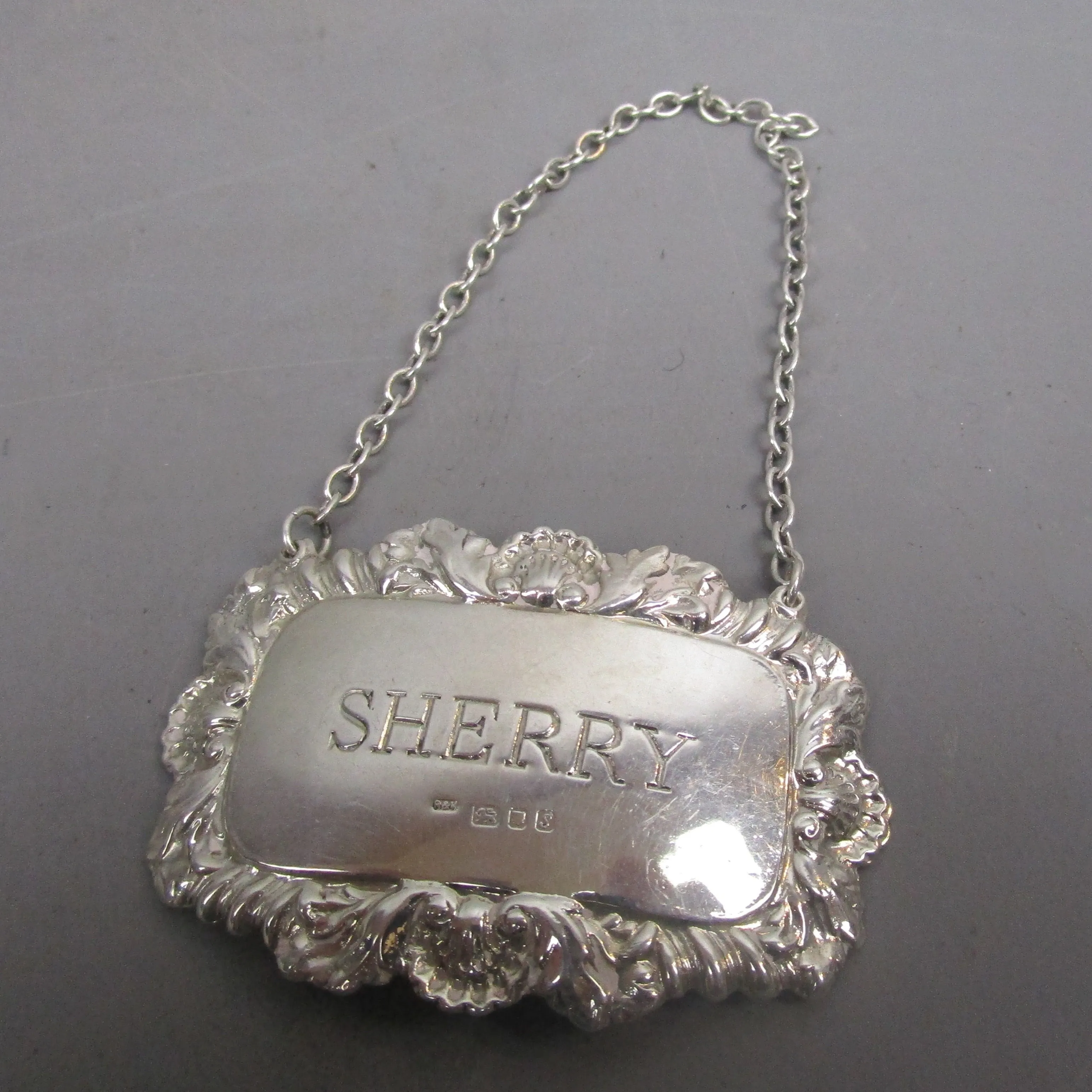 Sterling Silver Sherry Decanter Label Vintage London 1973