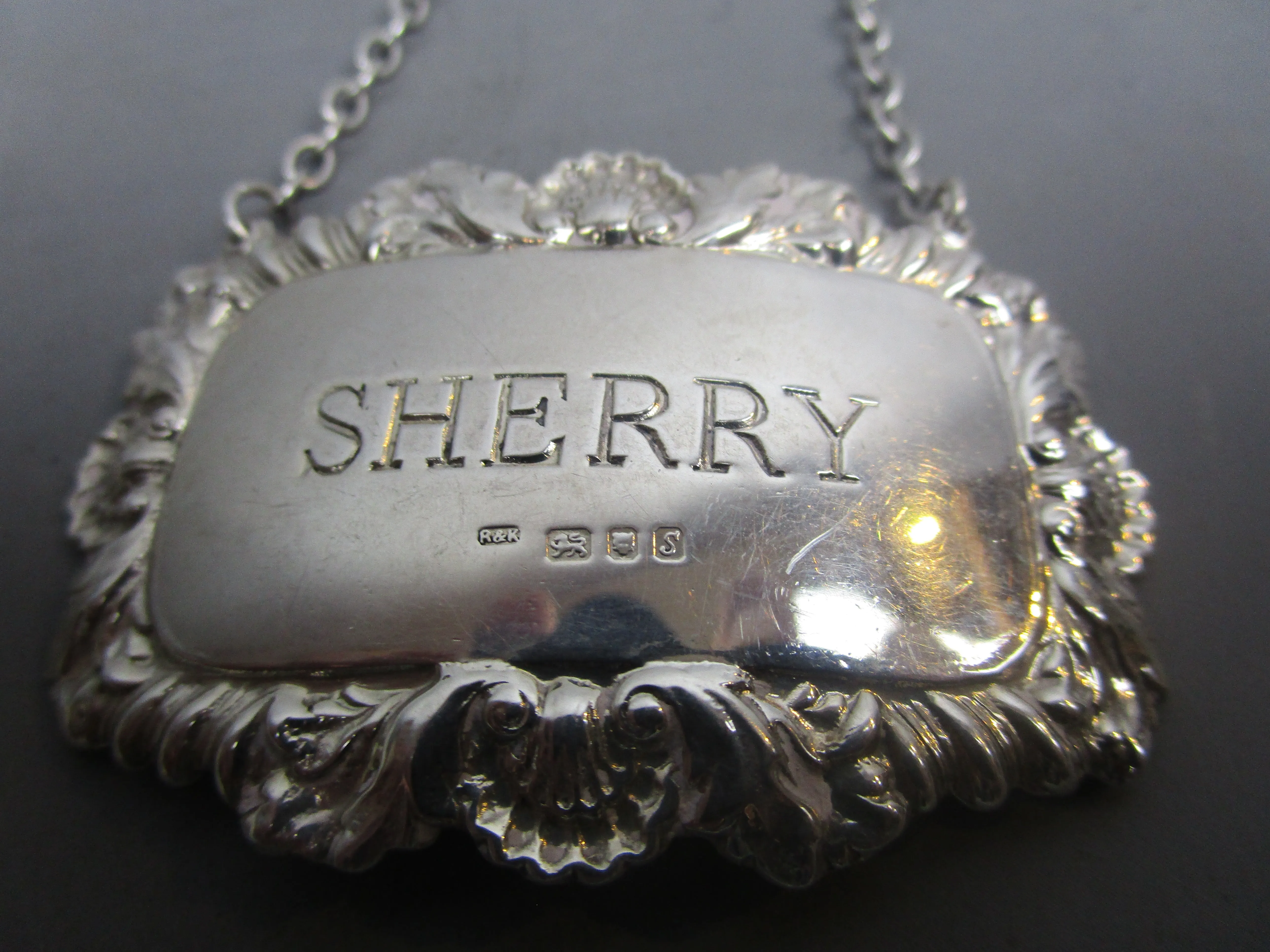 Sterling Silver Sherry Decanter Label Vintage London 1973