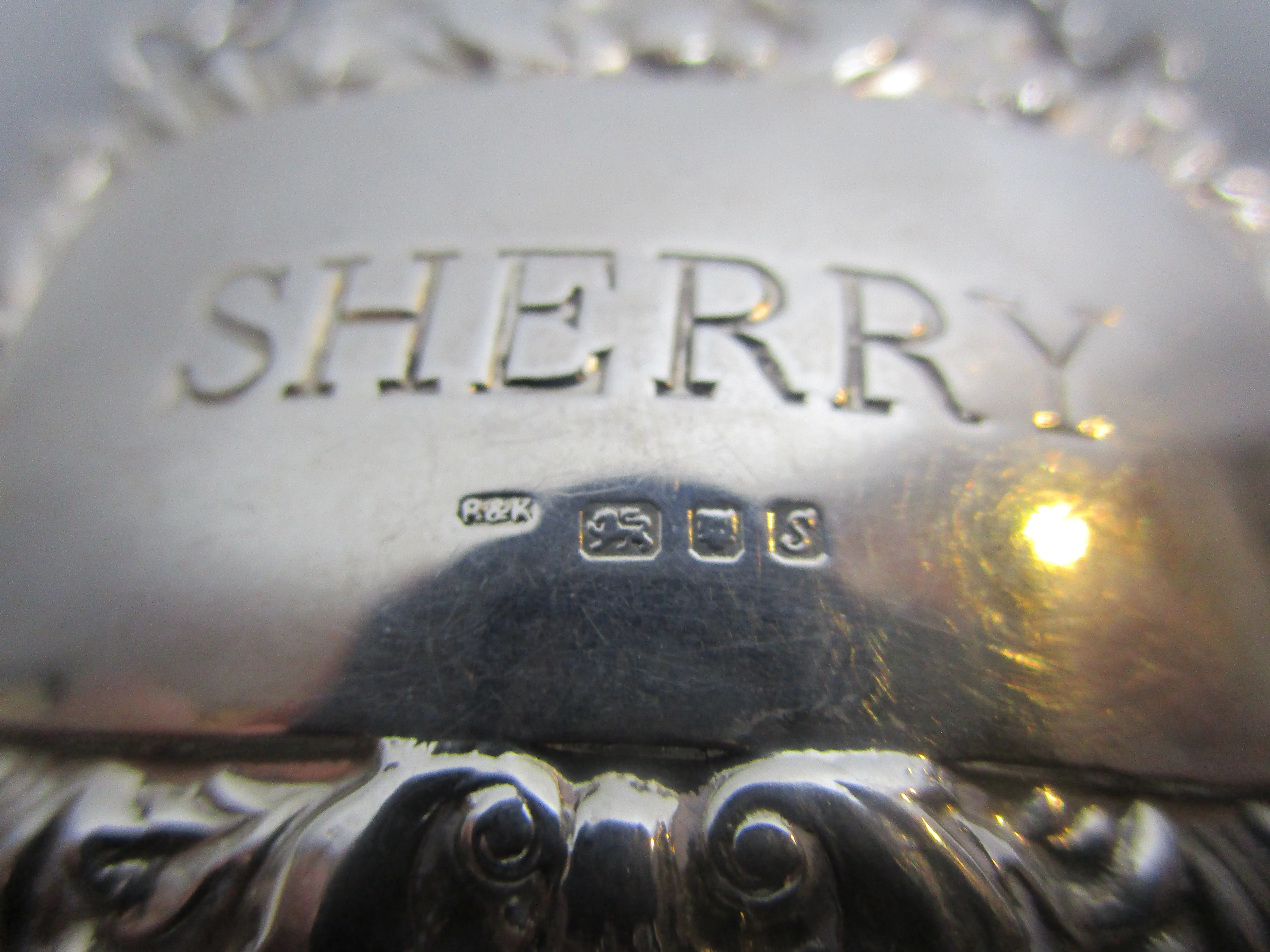 Sterling Silver Sherry Decanter Label Vintage London 1973