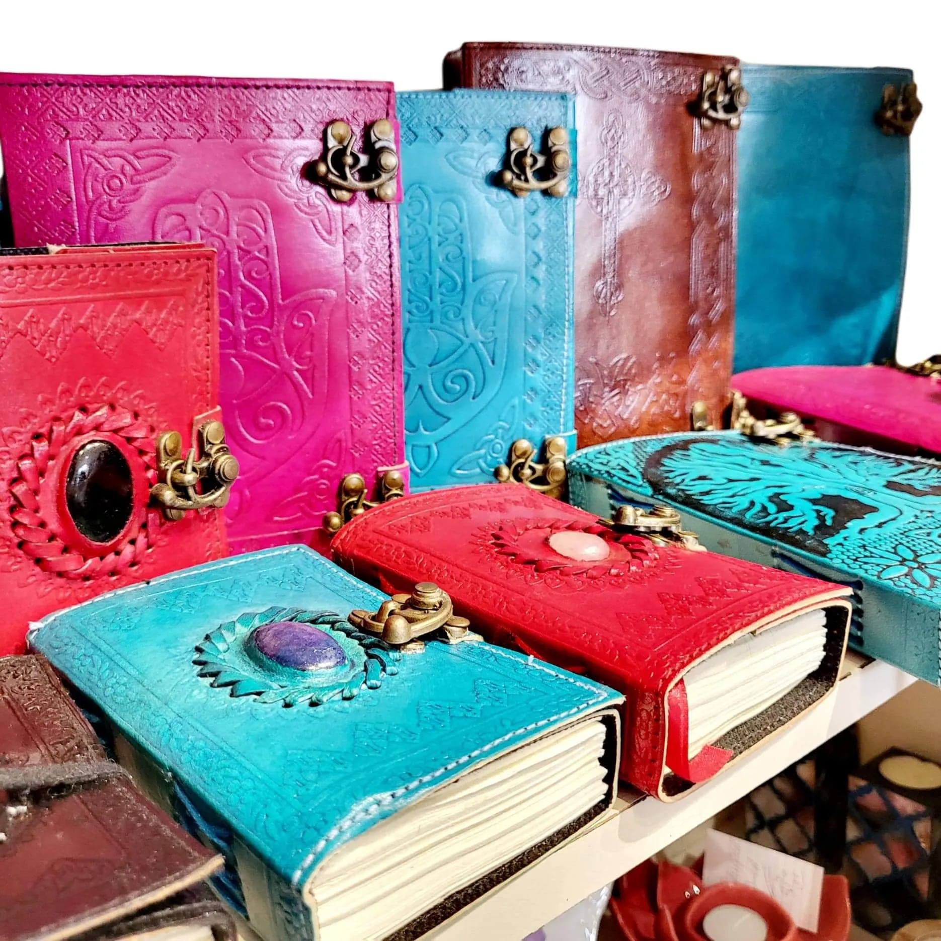 Stone Leather Etched Turquoise Journal Rose Quartz or Black Onyx