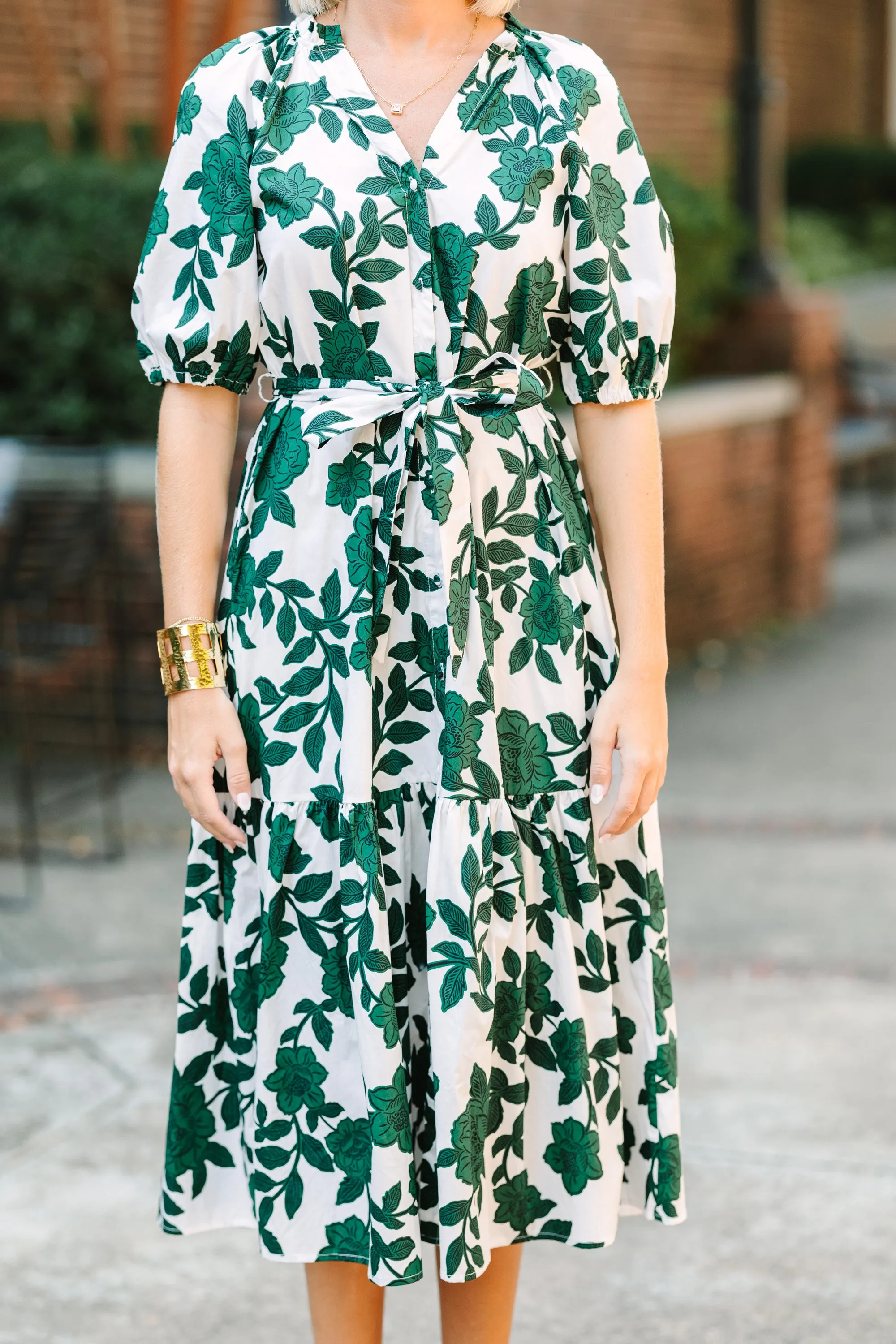 Sugarlips: Step Out Forest Green Floral Midi Dress