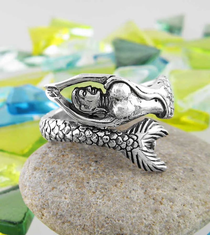 Swimming Mythical Mermaid Adjustable Wrap Ring