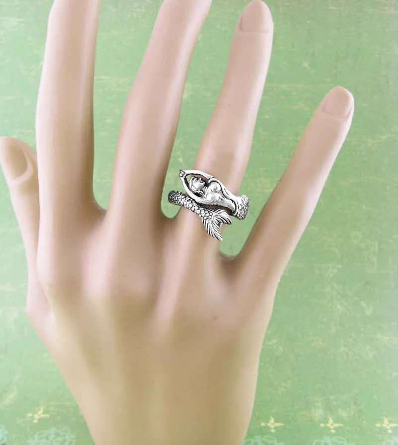 Swimming Mythical Mermaid Adjustable Wrap Ring