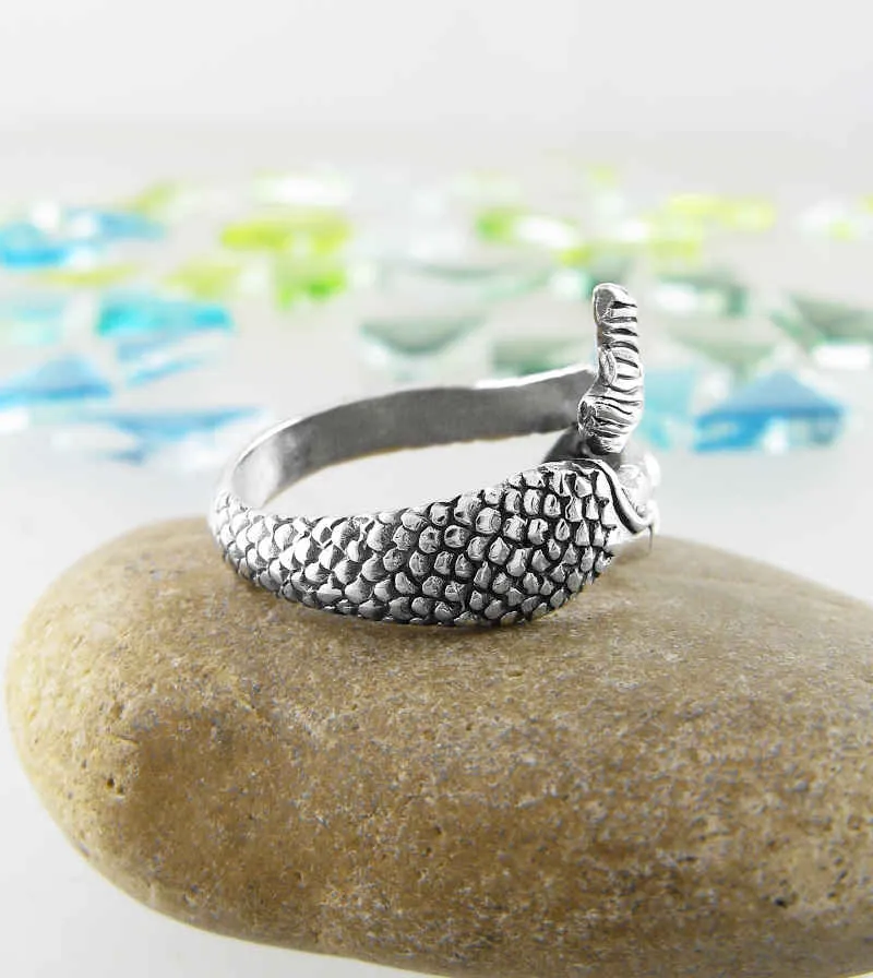 Swimming Mythical Mermaid Adjustable Wrap Ring