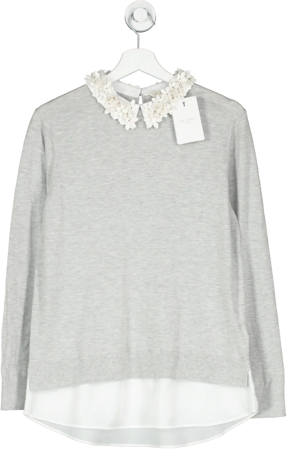 Ted Baker Grey Nansea Floral Collar Mockable Sweater UK 12