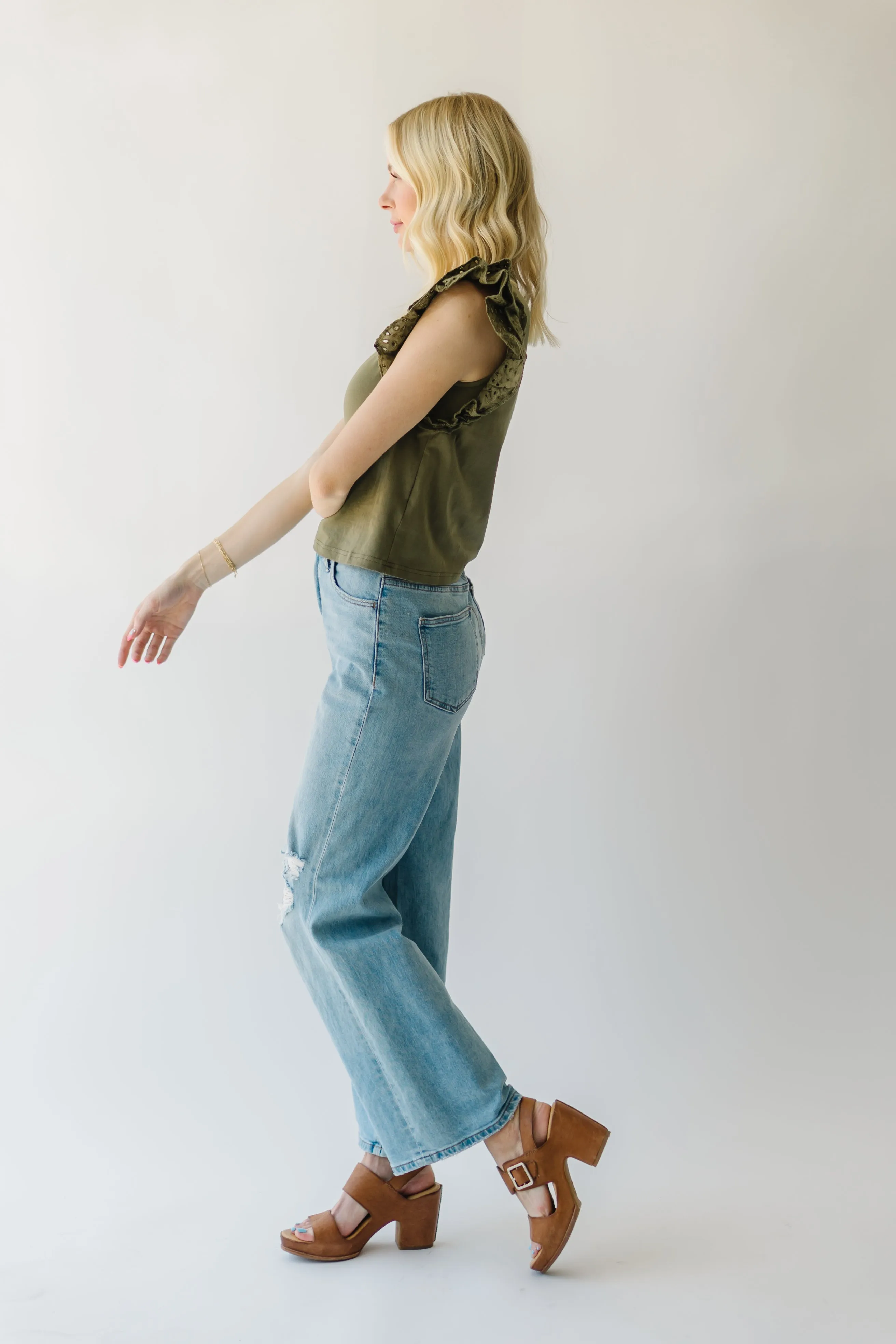 The Dottie Eyelet Detail Blouse in Olive