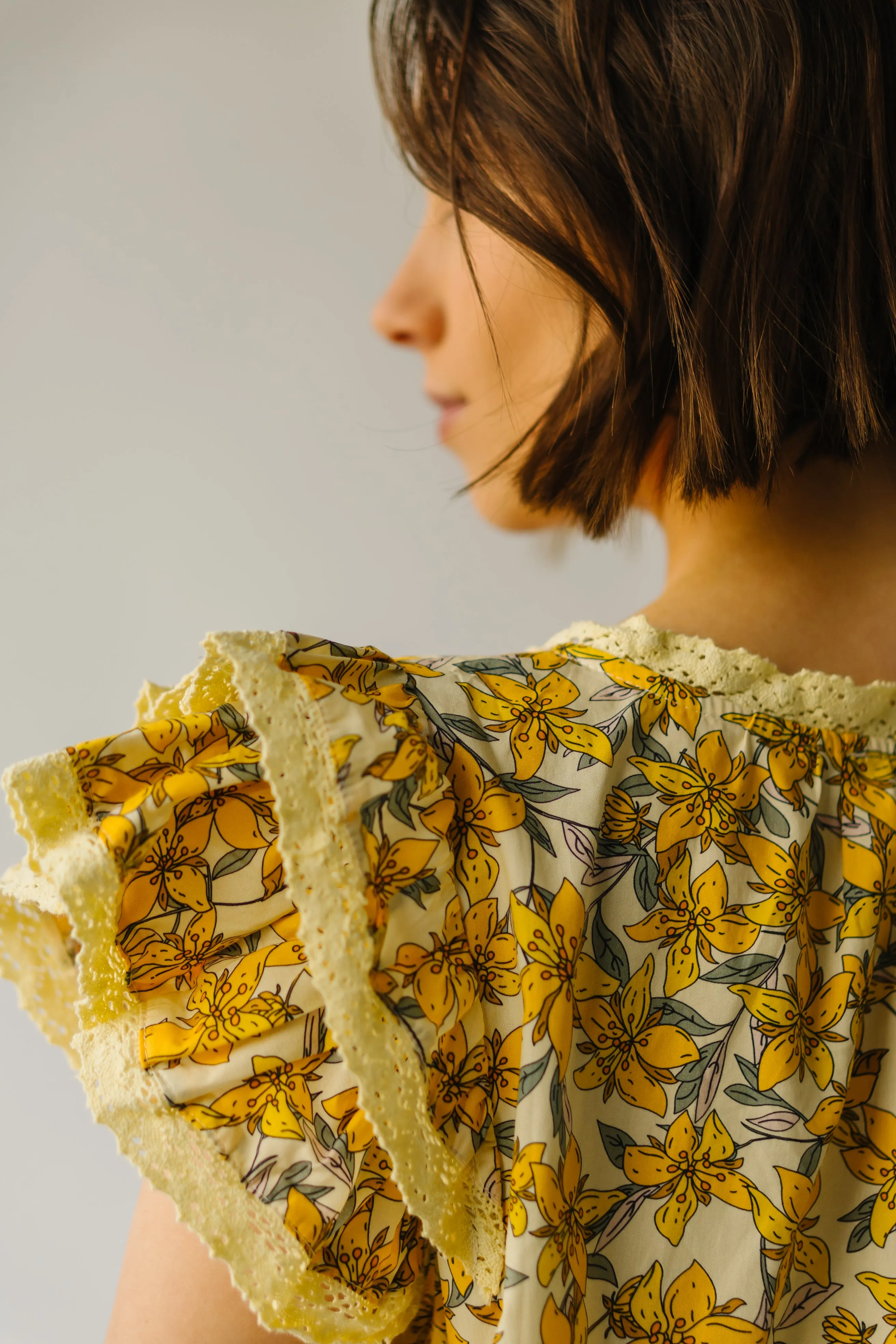 The Elmira Lace Detail Blouse in Yellow