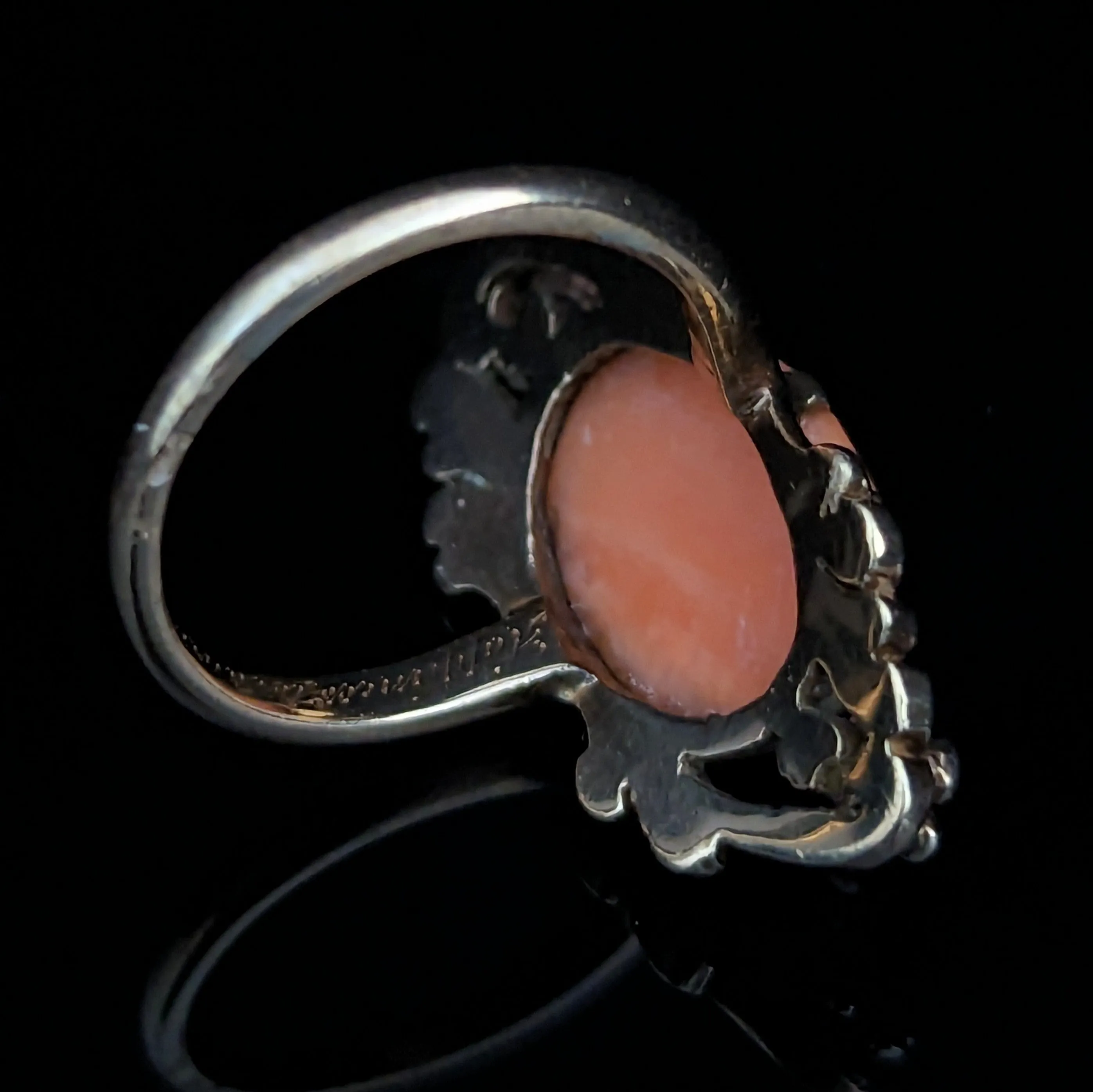 The Raleigh - 1942 Coral Diamond 14k Gold Cameo Cocktail Ring