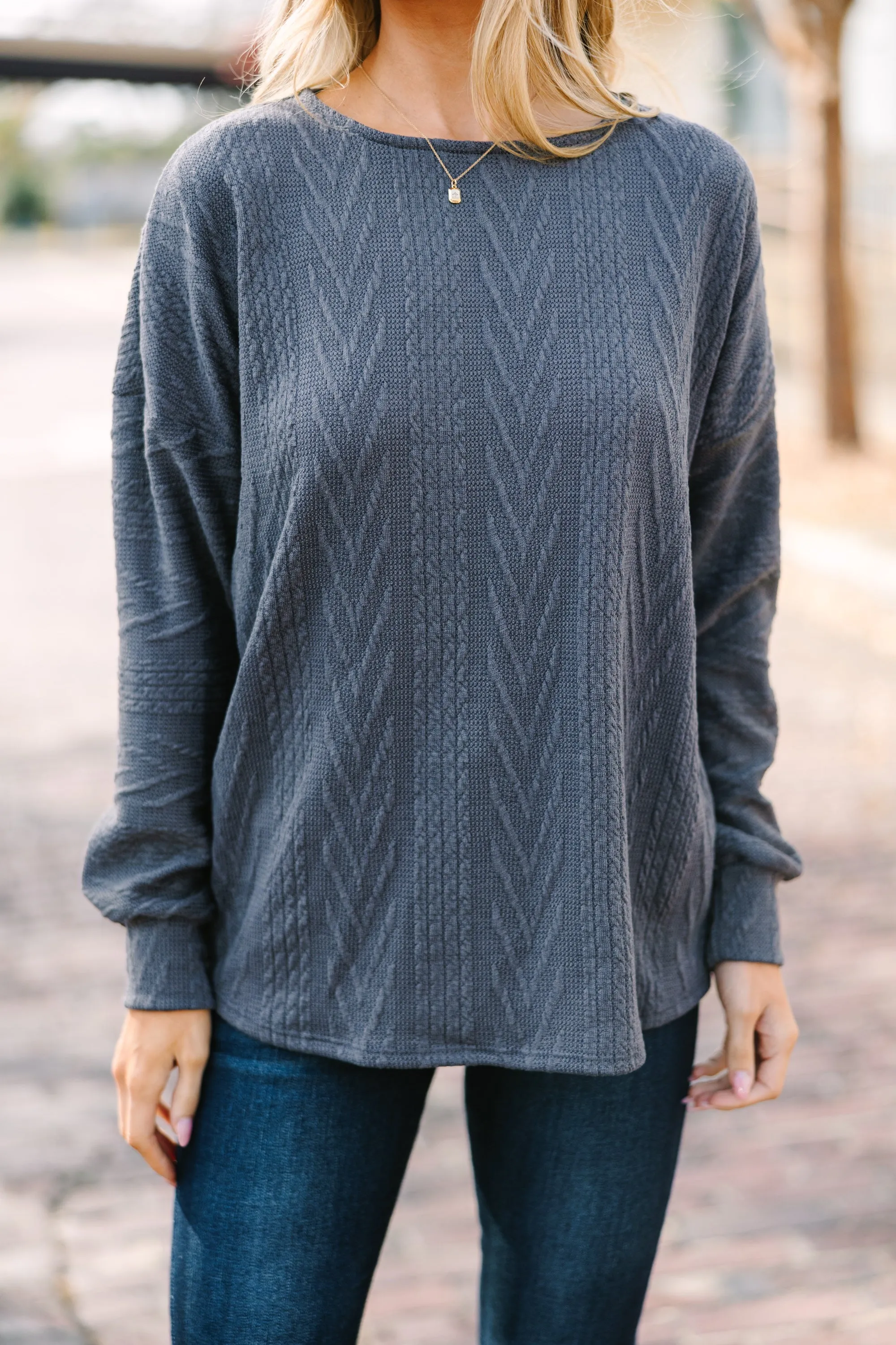 The Slouchy Ash Gray Cable Knit Top